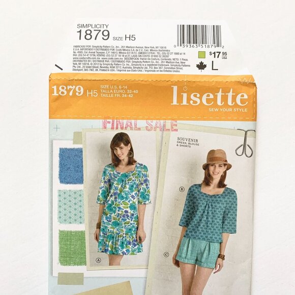 Simplicity Lisette Style Dress Top Shorts Sewing Pattern 1879 Size H5 6-14 Uncut - Picture 3 of 6